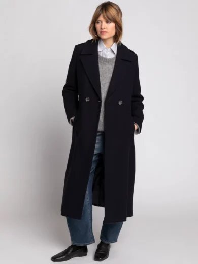 Manteau PRECIEUX - Manteau long ceinturé en laine vierge bleu marine - TRENCH&COAT