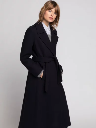 Manteau PRECIEUX - Manteau long ceinturé en laine vierge bleu marine - TRENCH&COAT