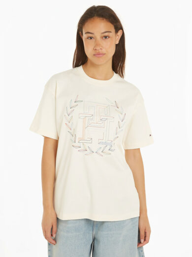 T-shirt col rond manches courtes motif devant-tommy hifilger