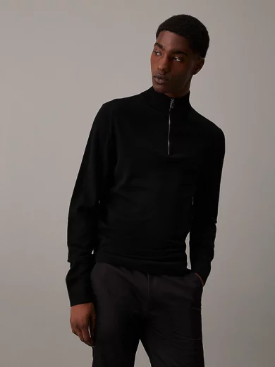 Pull à col zippé en laine mérinos - CALVIN KLEIN