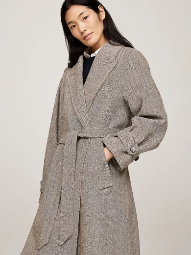 Trench-coat oversize en pure laine à chevrons - TOMMY HILFIGER