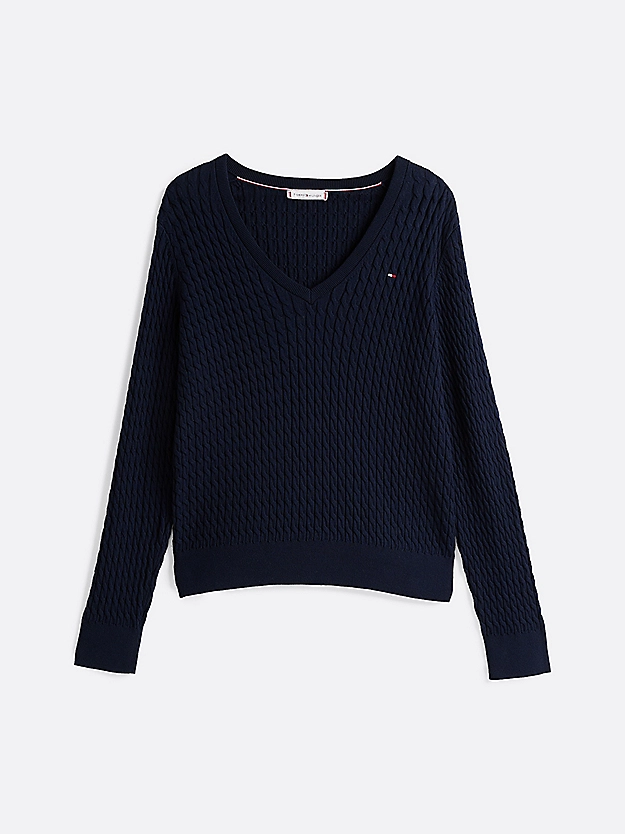 Pull en maille torsadée col en V - TOMMY HILFIGER